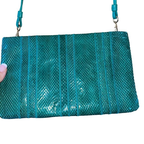 Clemente Vintage Womens Crossbody Clutch Bag Green Snake Skin Casual - Picture 2 of 11